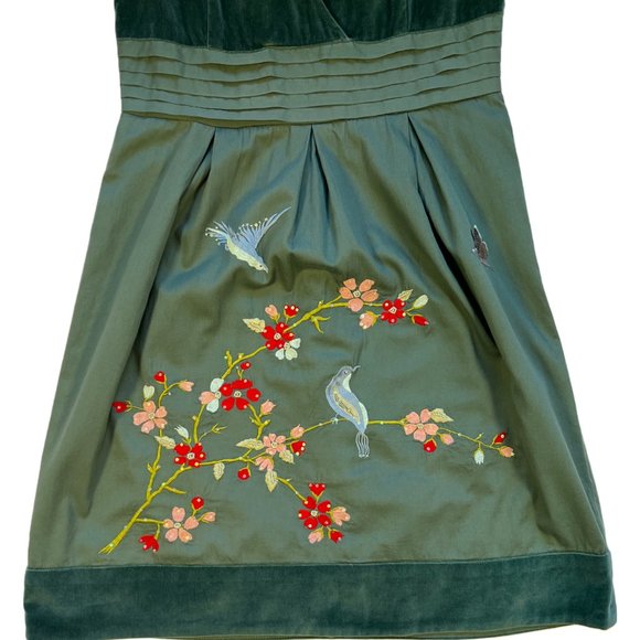 Uttam Boutique Embroidered Cotton dress, Green, Sz UK M - Picture 3 of 15